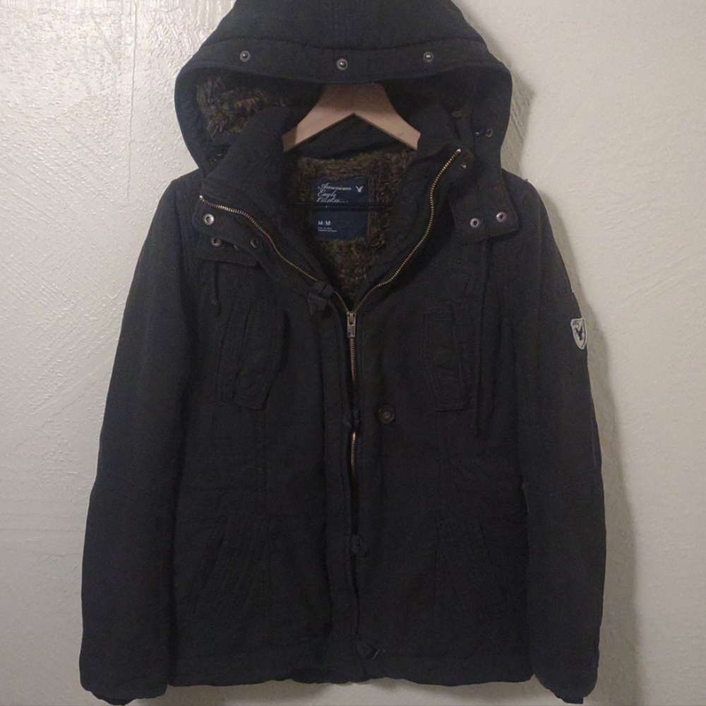 EARLY 2010S AMERICAN EAGLE JACKET FAUX FUR HOOD LINED Y2K MEDIUM